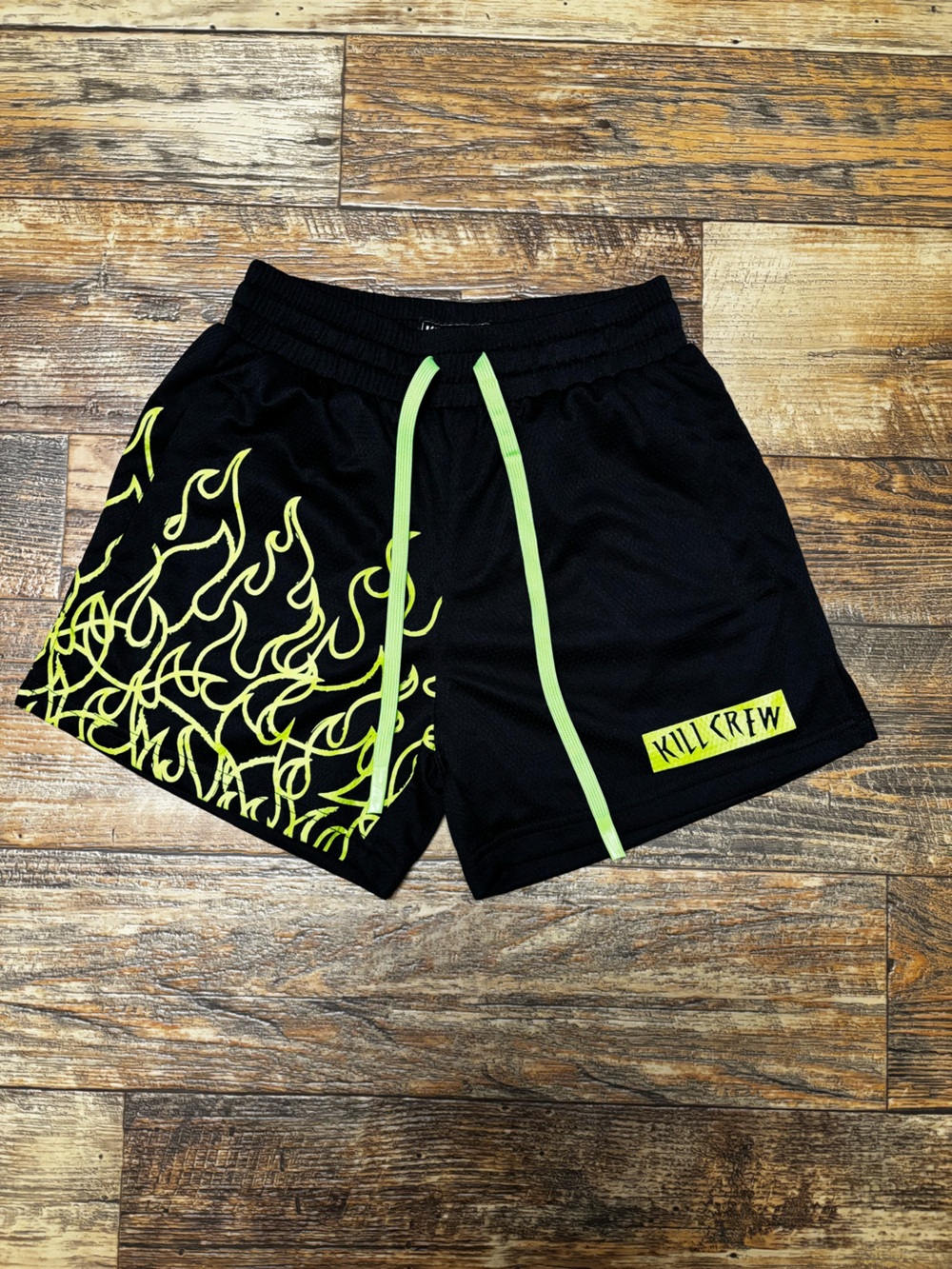 UNISEX Muay Thai Kill Crew Black Athletic Shorts with Neon Flame Accents NWT